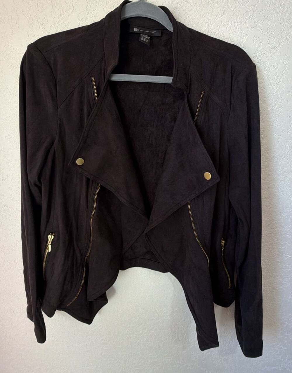 INC International Concepts Jacket Size Large Black Faux Suede Moto
